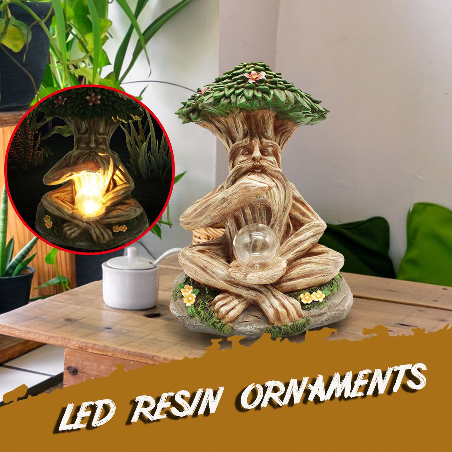 LED Resin Garden Statue – Solar Decorative Ornament for Outdoor & Indoor Use