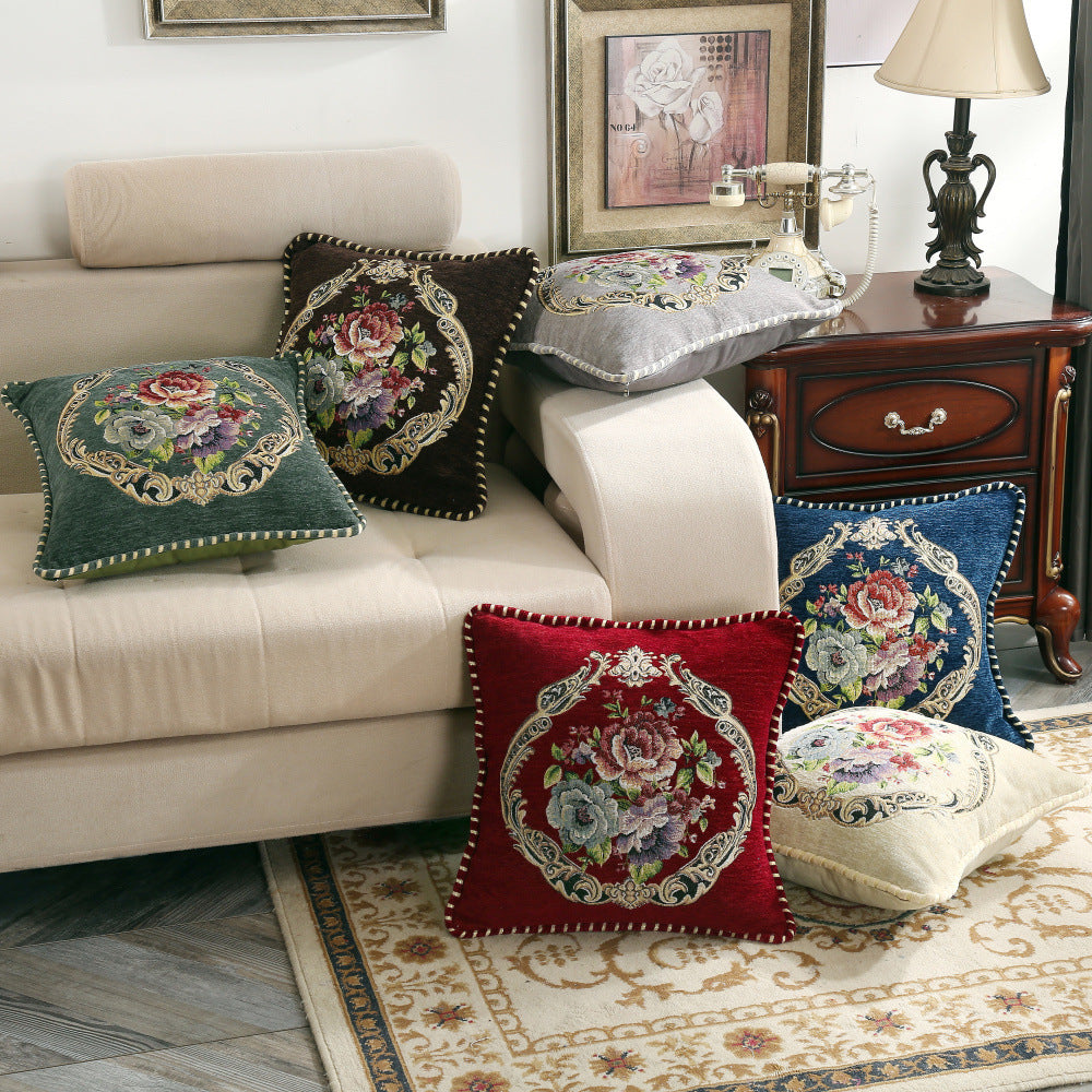European-style Simple Chenille Flower Pillow Home