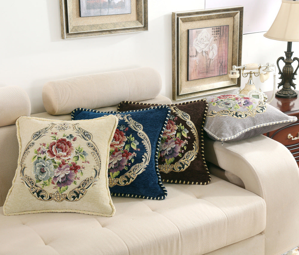 European-style Simple Chenille Flower Pillow Home