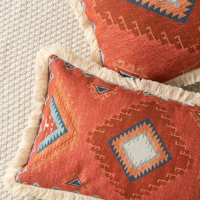 Retro Pattern Tassel Lace Decorative Printed Pillowcase