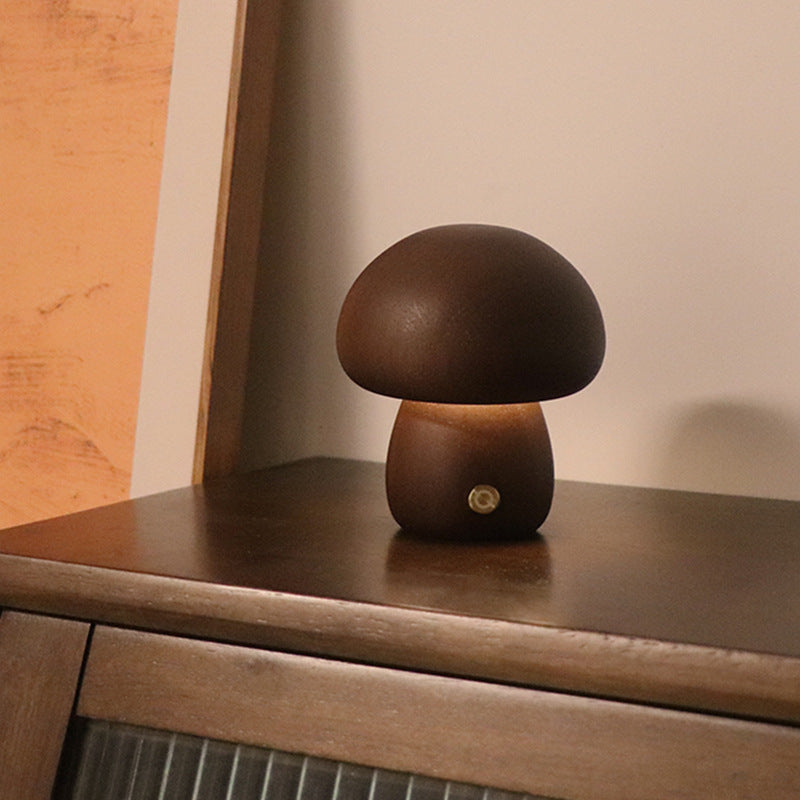 Wooden Mushroom LED Lamp – Touch Control Rechargeable Night Light for Bedroom, Living Room, or Kids Room