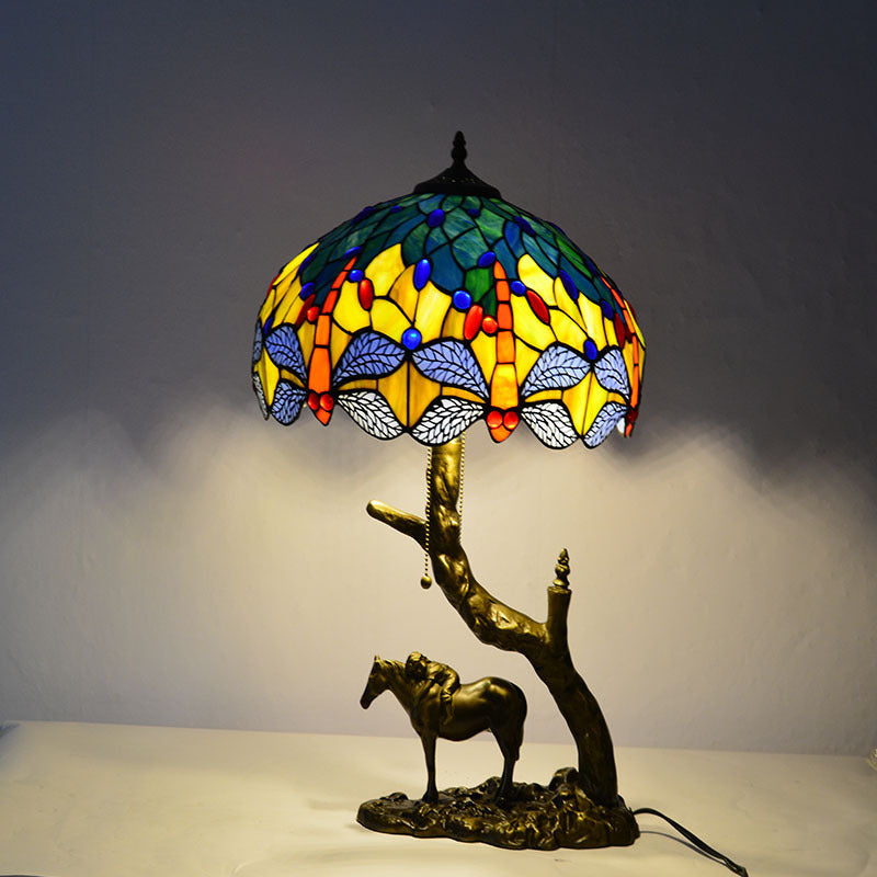 European Vintage Tiffany Table Lamp – Handcrafted Stained Glass with Antique Bronze Base