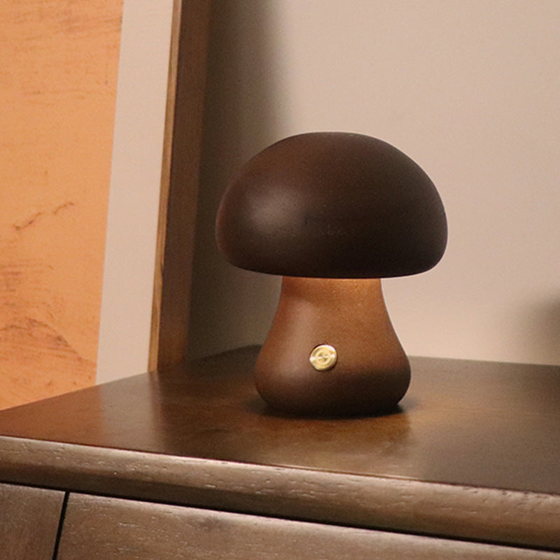 Wooden Mushroom LED Lamp – Touch Control Rechargeable Night Light for Bedroom, Living Room, or Kids Room