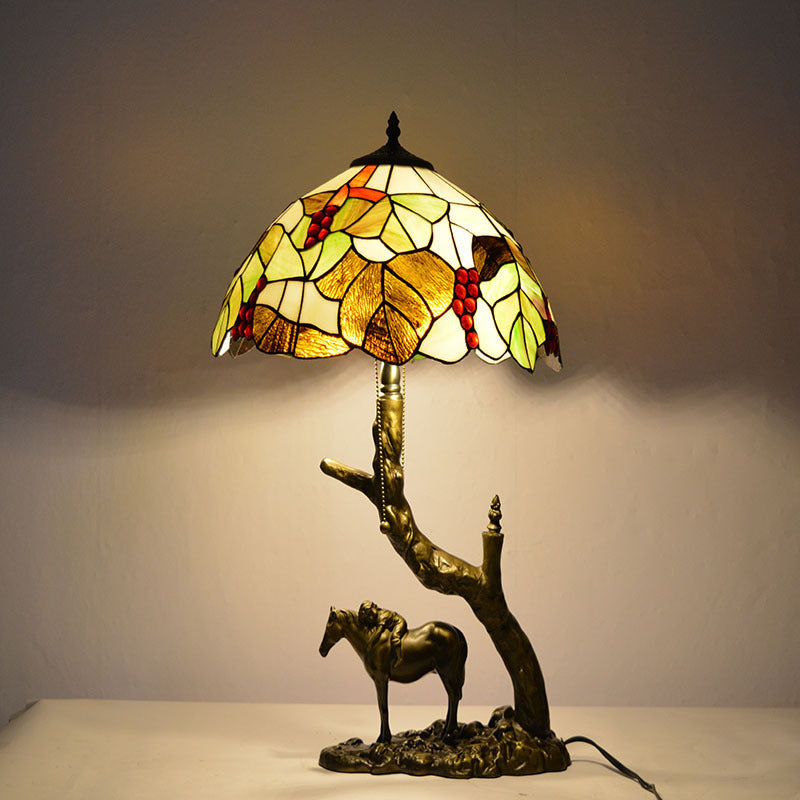 European Vintage Tiffany Table Lamp – Handcrafted Stained Glass with Antique Bronze Base