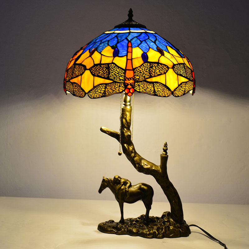 European Vintage Tiffany Table Lamp – Handcrafted Stained Glass with Antique Bronze Base