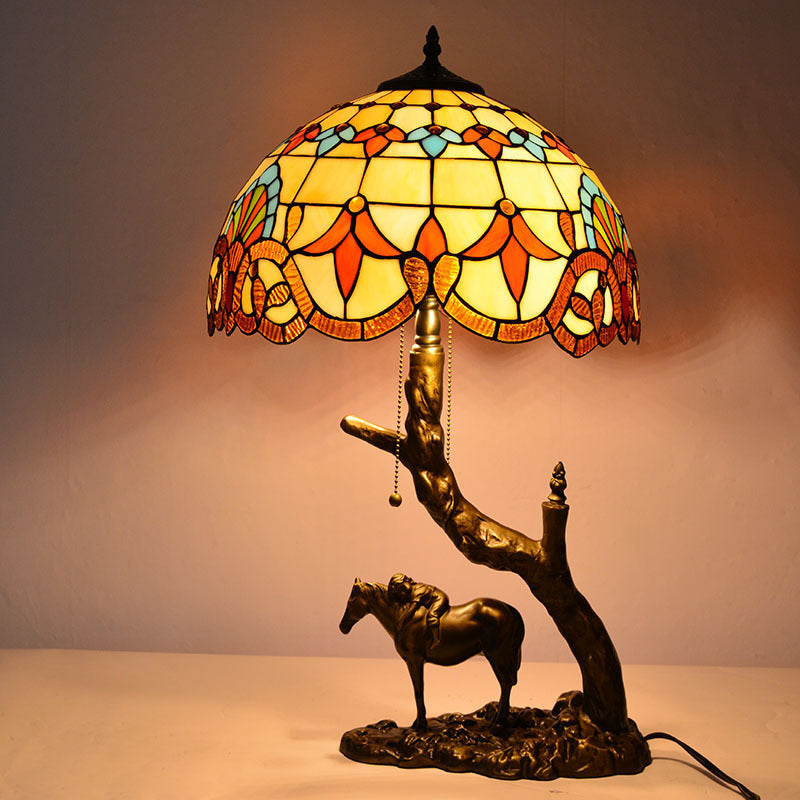European Vintage Tiffany Table Lamp – Handcrafted Stained Glass with Antique Bronze Base