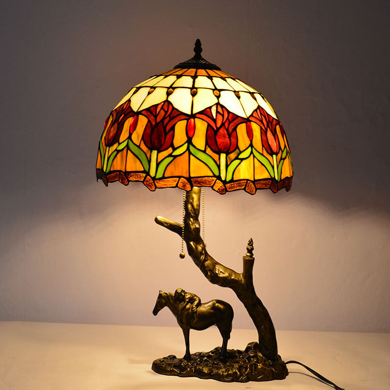European Vintage Tiffany Table Lamp – Handcrafted Stained Glass with Antique Bronze Base