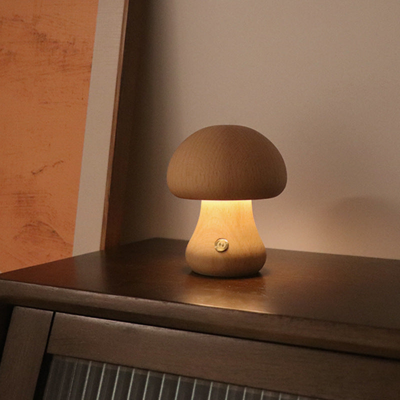 Wooden Mushroom LED Lamp – Touch Control Rechargeable Night Light for Bedroom, Living Room, or Kids Room