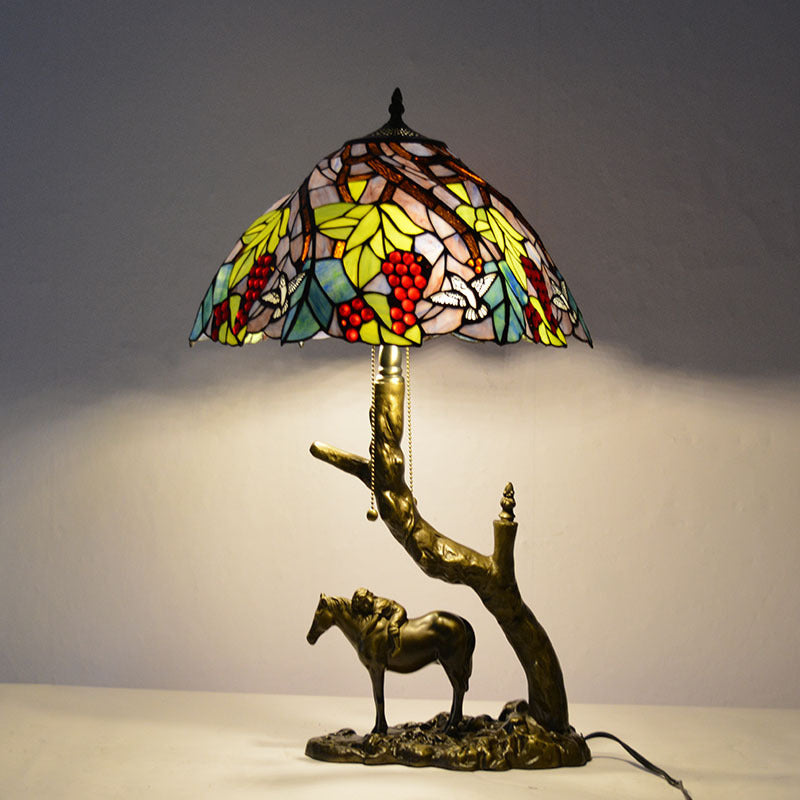 European Vintage Tiffany Table Lamp – Handcrafted Stained Glass with Antique Bronze Base