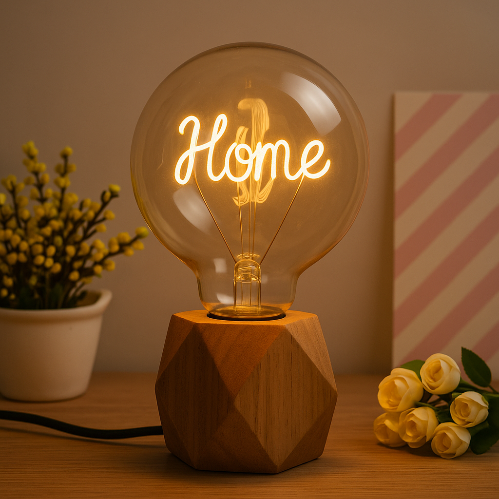 HOME Glow Edison Bulb – Vintage LED Filament Lamp with Wooden Base
