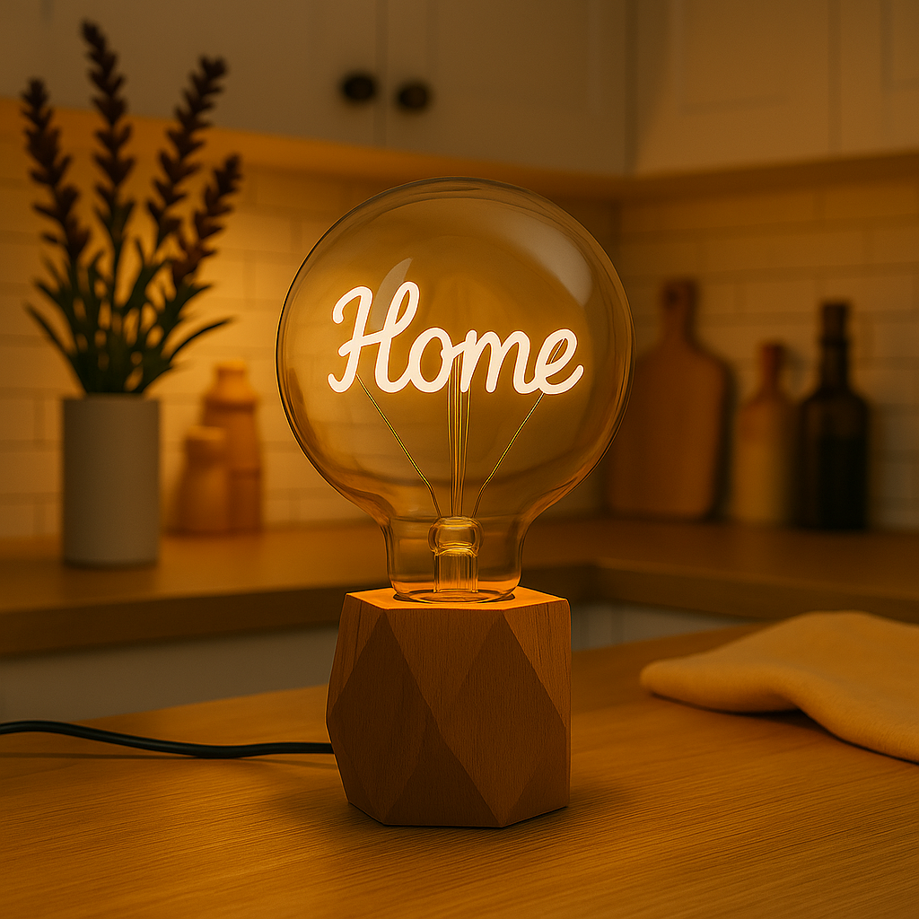 HOME Glow Edison Bulb – Vintage LED Filament Lamp with Wooden Base