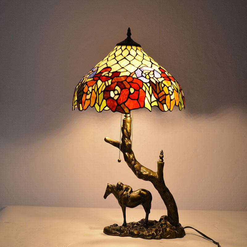 European Vintage Tiffany Table Lamp – Handcrafted Stained Glass with Antique Bronze Base