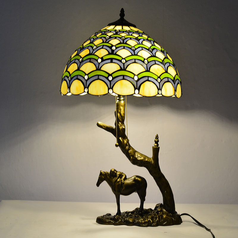 European Vintage Tiffany Table Lamp – Handcrafted Stained Glass with Antique Bronze Base