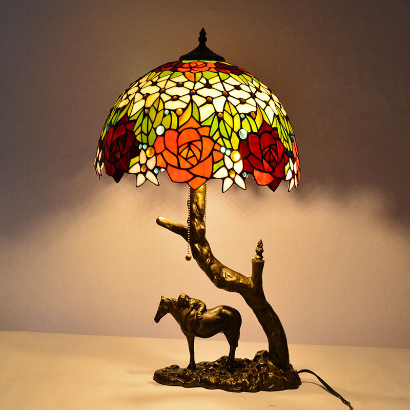 European Vintage Tiffany Table Lamp – Handcrafted Stained Glass with Antique Bronze Base