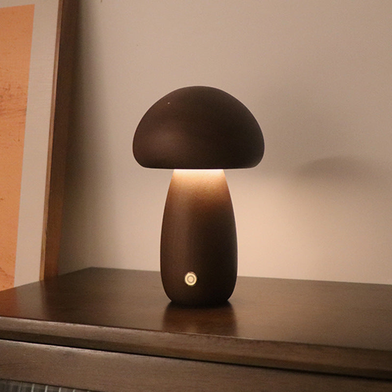 Wooden Mushroom LED Lamp – Touch Control Rechargeable Night Light for Bedroom, Living Room, or Kids Room