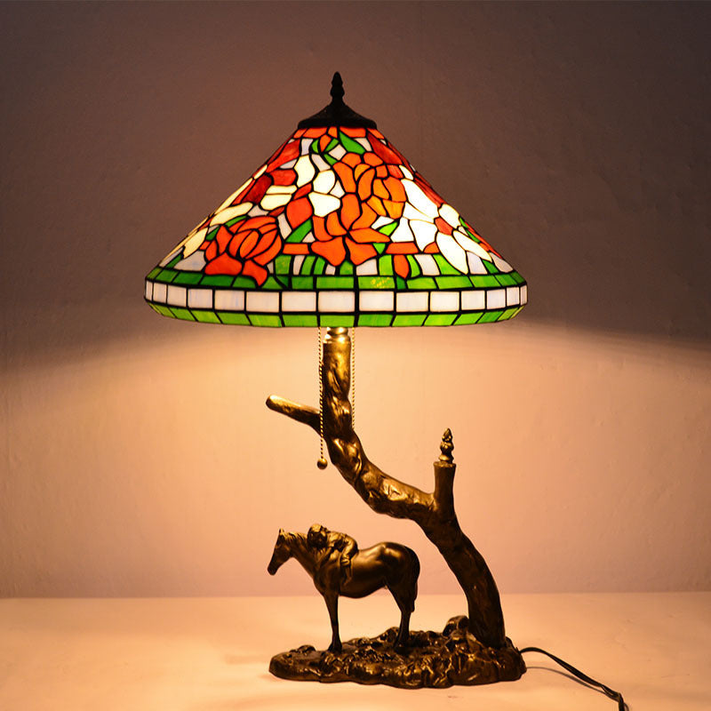 European Vintage Tiffany Table Lamp – Handcrafted Stained Glass with Antique Bronze Base