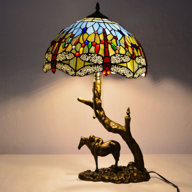 European Vintage Tiffany Table Lamp – Handcrafted Stained Glass with Antique Bronze Base