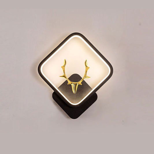 Modern Nordic LED Wall Light with Golden Deer Antlers – Round Wall Sconce for Bedroom, Living Room or Hallway