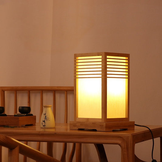Japanese Wooden Table Lamp – Warm Zen Light Shoji Style for Bedroom, Living Room, or Tea Corner